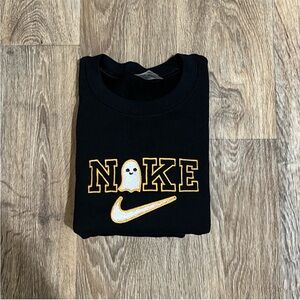 Halloween ghost check black sweatshirt machine embroidered